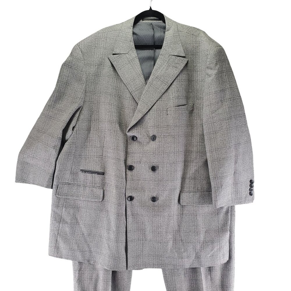 Royal Diamond Suit Mens 56R 50x26 Gray Plaid Wool Three Piece Set